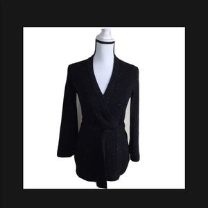 LOFT Black And White Spect Wrap Bell Sleeve Sweater Y2K Retro